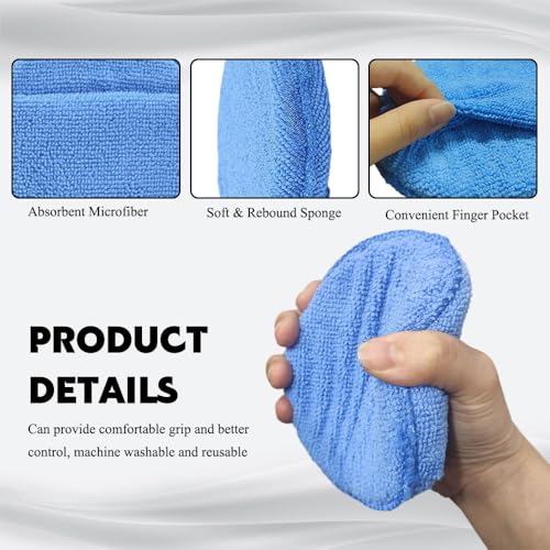 10PCS Wax Applicator Pads, Polishing Pad, 5" Diameter Soft Microfiber Polishing Care Foam Sponge with Finger Pocket, Car Buffing & Detail Foam Wax Applicator Sponge for Car Cleaning (Blue) - color: Blue