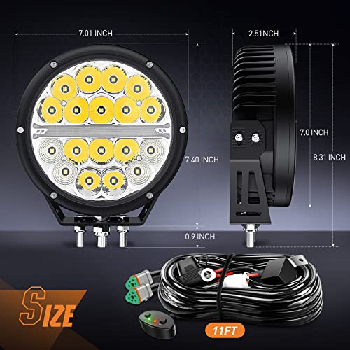 Nilight 7 Inch Round LED Offroad Driving Lights with DRL 2 PCS 90W 9850LM IP68 Spot Flood Combo Work Light w/ 12AWG DT Connector Wiring Harness Kit for 4x4 Truck ATV UTV SUV - color: 2Pcs 90w 7Inch white DRL Light Kit