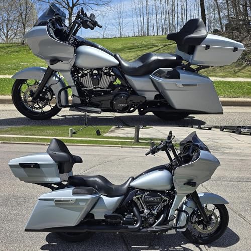 Moto Onfire King Tour Trunk Pack For 2009+ Harley Touring - Atlas Silver Metallic, Black Detachable Mounting Rack, Backrest & Black Trunk Liners - color: Atlas Silver Metallic, size: King Tour Trunk Pack, Mount Rack & Black Liners