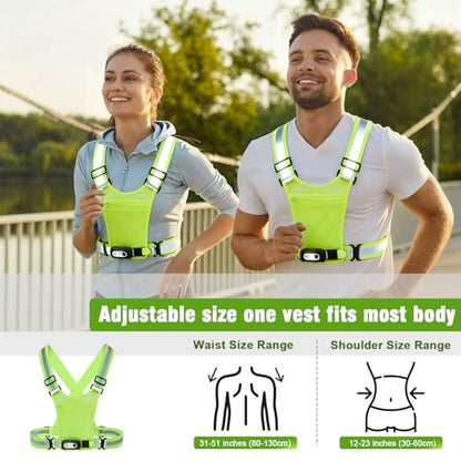 Gesture Sensing Running Light Reflective Vest with Pouch (Green) | ①45°Adjustable Angle②360°Reflective Strap③Multiple Lighting Mode④Waterproof IPX4⑤For Nighttime Walking Cycling Jogging Hiking - color: green