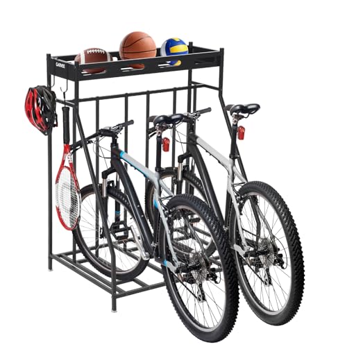 Bike Rack Garage Storage Floor Stand - Freestanding Organizer for Outdoor Yard - Upright Wall Mount for Scooters, Rakes, Motorcycles, Hoverboards, Gloves - Holds 3 Bicycle - size: 3 Bike