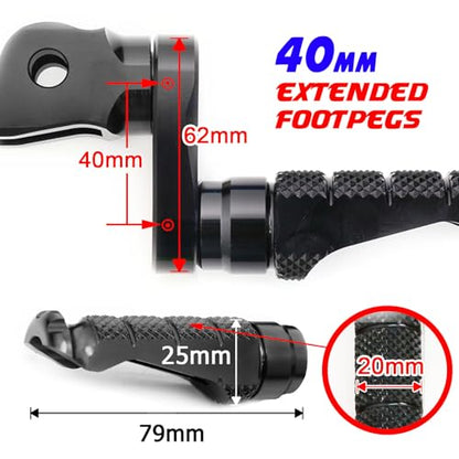 MCMOTOPARTS R-FIGHT Black Front Footpegs 1.5 inch Extended Foot Pegs Compatible with ER-6F 2006-2008 06 07 08 - color: Black, size: 1.5 inch Extension (40mm)