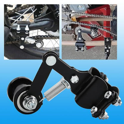 Universal Motorcycle Chain Adjuster Tensioner with Noise Reduction Roller for Dirt Bikes and Go-Karts