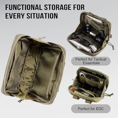OneTigris MOLLE Pouch, Tactical Admin Pouch Belt EDC Tool Organizer Zippered Utility Waist Pack 7.5"x5"x2" - color: Green