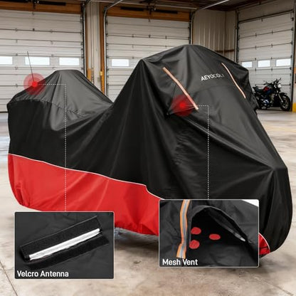 Waterproof Motorcycle Cover 420D Oxford Heavy Duty with Side Top Box Compatible with Harley Davidson Touring Ultra Limited Street Glide Road Glide Electra Glide (116" x 47" x 53") - color: Red