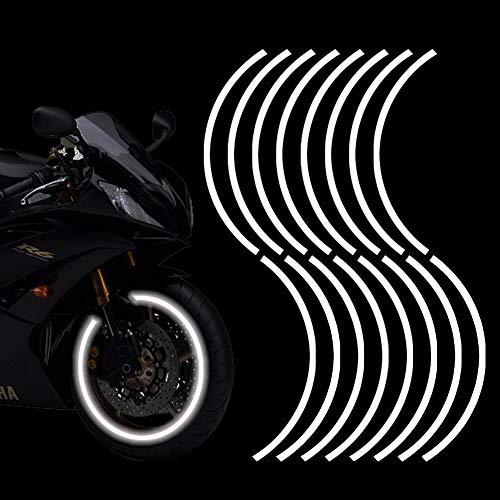 16pcs 17-19'' Reflective Wheel Rim Stripe Decal Sticker for Motorcycle Wheels Car Cycling Bike Bicycle Night Safety Decoration Stripe Universal Reflective Rim Stickers (Style 1 White) - color: Style 1 White