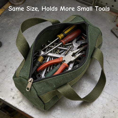 Umaki 2pack Small Tool Pouch Bag, Durable Wear-Resistant Canvas Zipper Pouch for Tool Organizer, Utility Tool Bag For Craft Making, Maintenance, Electrician and Carpenters, 7.9'' x 3.9'', Green