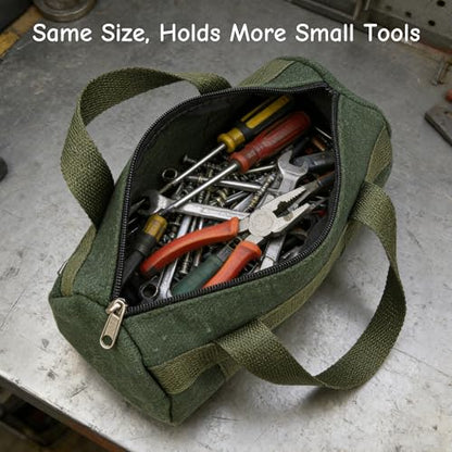 Umaki 2pack Small Tool Pouch Bag, Durable Wear-Resistant Canvas Zipper Pouch for Tool Organizer, Utility Tool Bag For Craft Making, Maintenance, Electrician and Carpenters, 7.9'' x 3.9'', Green