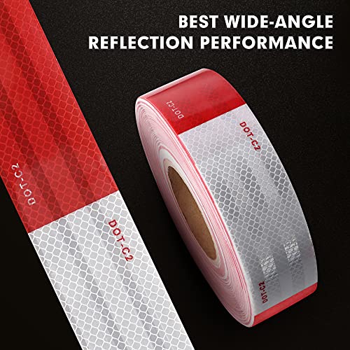 WAENLIR 1 inch x 30Feet Dot Reflective Tape Outdoor Waterproof High Visibility Safety Tape, Red and White Adhesive Conspicuity Tape for Trailer, Cars, Trucks, Cinta reflectiva para camiones - size: 1 inch X 30FT