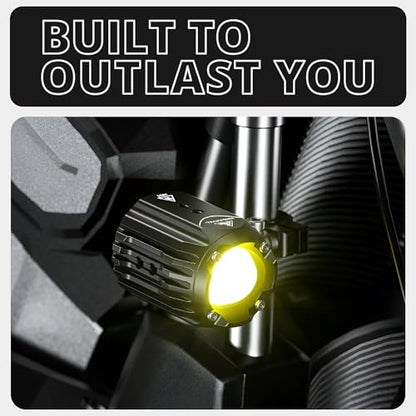 Tackform Dual Motorcycle Auxiliary LED Lights | 6000 Lumens, 60W, 3000K-6000K, IP68 Waterproof | Billet Aluminum | 360° Swivel Mount | For 7/8", 1”, 1 1/4" Bars Only | Motorcycle, 4 Wheeler, Dirt Bike