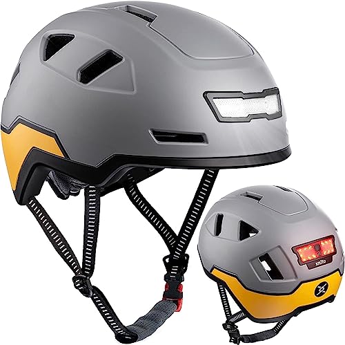 XNITO Bike Helmet with LED Lights - Urban Bicycle Helmet for Adults, Men & Women - CPSC & NTA-8776 Dual Certified - Class 3 E-Bikes, Scooters, Onewheel, Commuter, Mountain - color: Gull, size: Medium