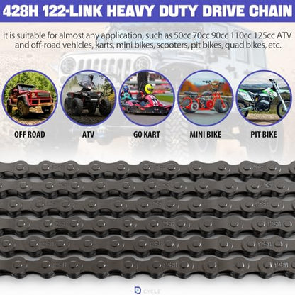 428H Motorcycle Chain 122 Links with Chain Breaker Heavy Duty Chain for 125 150 200cc Mini Bike Dirt Bike Go Kart Compatible with SSR TaoTao Coolster Apollo Baja Kazuma Chinese ATV