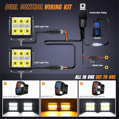 Nilight LED Pod Lights with Amber DRL 4 Inch 60 W Square 6487 LM Super Spot Light w/ 16 AWG Wiring Harness Kit for Auxiliary Offroad Driving LED Work Lights for Truck UTV ATV SUV 4x4 Jeep - color: 6LED Spot Pod w/ Amber DRL