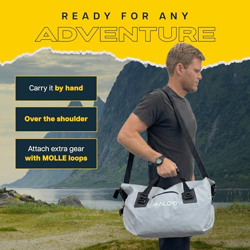 Malo’o Waterproof Dry Duffel, Heavy-Duty Roll Top Waterproof Gear Bag with Shoulder Strap & Molle Loops, Marine Duffel for Kayaking, Boating, Camping, Beach & Travel, Grey, 40L - color: Grey, size: 40L