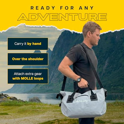 Malo’o Waterproof Dry Duffel, Heavy-Duty Roll Top Waterproof Gear Bag with Shoulder Strap & Molle Loops, Marine Duffel for Kayaking, Boating, Camping, Beach & Travel, Grey, 40L - color: Grey, size: 40L