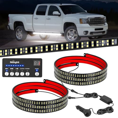 Nilight 2PCS 70 Inch Emergency Strobe Light Strip with Controller 864 LED White Running Board Lights Flexible Side Flashing Warning Caution Safety Waterproof for Truck Construction Pickup - color: White, size: Running Board Strobes w/Controller