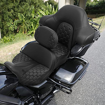 C.C. RIDER Motorcycle Hammock Seat+ Rider Backrest+ King/Chopped Trunk Backrest Pad Fit for Harley 2014-2023 Touring Road King FLHR Street Glide FLHX Road Glide FLTRX Electra Glide FLHT - color: 23# Black (Seat+ 2 Backrests)