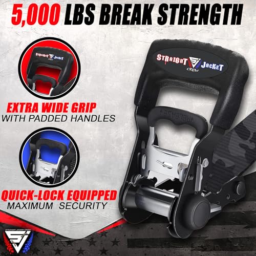 Ratchet Straps Tie Down Kit Incl. (4) Heavy Duty Rachet Tiedowns (1.6" x 8') with Coated S Hooks + (4) Soft Loop Tie-Downs (17") - 5,208 Total Break Strength by Straight Jacket Crew (Black Camo) - color: Black Camo, size: 1.6" x 8'