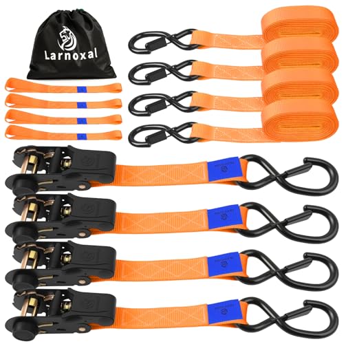 Ratchet Straps 4 Pack - 1,826 Lbs Break Strength 1 in x 15 Ft Medium Duty Ratchet Tie Down Straps with S Hooks Set for Truck, Cargo Van, Trailer, Motorcycle (Orange) - color: Orange, size: 1826 LBS