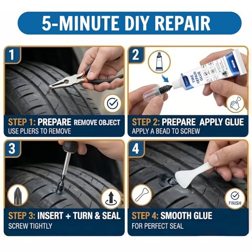 Bighero 40PCS Tire Repair Rubber Nails Kit – 2026 Upgraded Screw in Tire Plugs with Sealant Glue for Car Motorcycle Truck Tractor SUV, Self-Service Flat Tire Puncture Repair