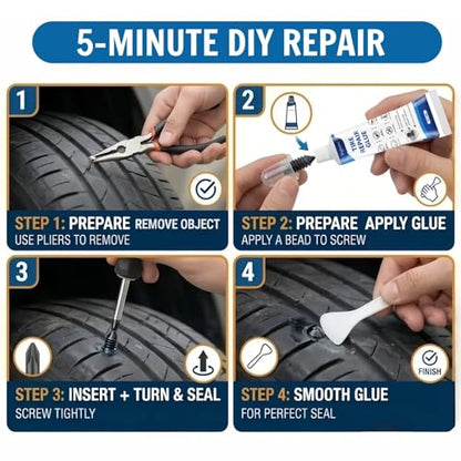 Bighero 40PCS Tire Repair Rubber Nails Kit – 2026 Upgraded Screw in Tire Plugs with Sealant Glue for Car Motorcycle Truck Tractor SUV, Self-Service Flat Tire Puncture Repair