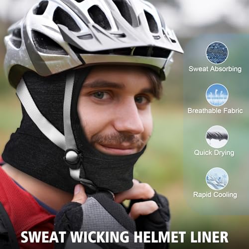 MUSICOZY Bluetooth 5.4 Balaclava Headphones for Cycling Motorcycle Running, Breathable Helmet Liner Cap with Built-in Ultra-Thin Speakers, Wireless Sports Face Mask for Outdoor Riding Travel Black