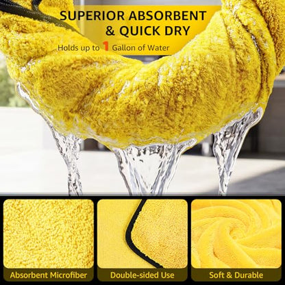 SMINDER 12-Pack Microfiber Cleaning Cloth, Car Drying Towels Car Detailing– XL Microfiber Towels for Cars, Trucks (15.7" x 15.7"), Ultra-Absorbent, Streak-Free, Scratch-Free, No Water Spots - color: Yellow