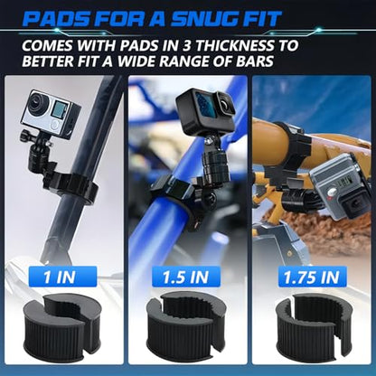 Chelhead Camera Mount Holder UTV ATV, Universal Fits 1'' 1.5'' 1.75'' 2'' Tube Camera Mount Clamp Compatible with oPro Hero, SJ, DJL, Insta360 - style: For Camera