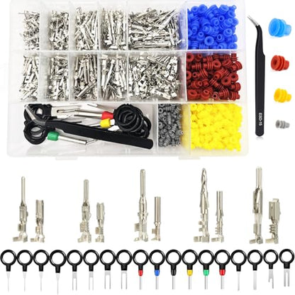 859pcs Automotive Electrical Pin Connectors Kit 1.5/1.8/2.5/2.8mm Pin Terminals Wire Connector Pins Male Female Crimp Pins with Wire Seals Terminal Removal Tool and Tweezer for 22-12 Gauge Plug - color: 859pcs Pin Terminals