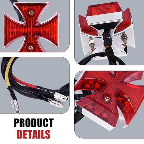Motorcycle LED Rear Brake Light, 12V Cross-shaped High Brightness Tail Light, Plug and Play License Plate Lamp with Waterproof Housing, Universal Modification for Motorcycle Off-road (Red)
