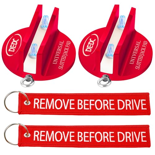 DEDC Universal Pinch Weld Jack Pad 2 Pcs Red, Magnetic Aluminum Jacking Puck Frame Rail Protecotr with 2 Reminder Streamers Compatible, Garage Accessories for Mechanics - size: Red 2 Pcs with 2 Reminder Streamers