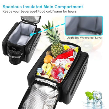 MOSISO Bike Rack Bag Trunk Cooler Handbag, Bicycle Insulated Rear Seat Bag 2 Side EVA Pockets with Side Foldable Panniers, 8L Cycling Backseat Storage Cargo Luggage Pouch with Shoulder Strap, Black