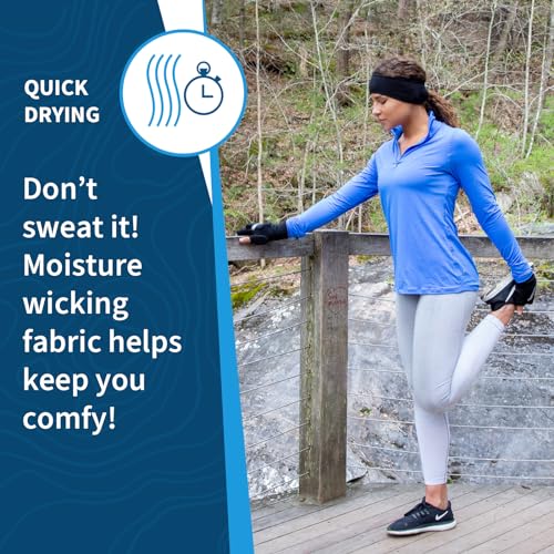 TrailHeads Womens Ponytail Headband - Moisture Wicking Hair Headband for Running, Winter, Workout - Athletic Headband Women - color: black