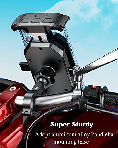 BRCOVAN Bike Motorcycle Phone Mount Holder, 1s Locking | with Solid Aluminum Alloy Mounting Base, Handlebar Cell phone Clip for Bicycle ATV Scooter, Fit 4-7'' Smartphone