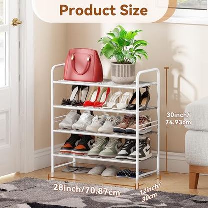 Simple Shoe Rack, 4 Tier Heavy Duty Metal Shoe Shelf 27 Inch Wide, White - color: White, size: 4 Tier(27 Inch)