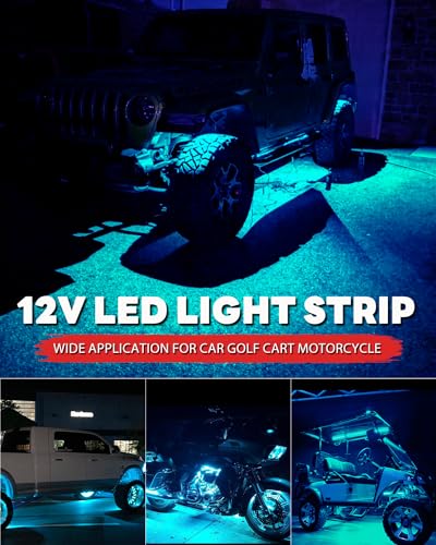 12V Led Light Strip Connectable 24Inch ICE Blue Led Strip Lights for Car Underglow Kit Golf Cart Motorcycle Boat Cabinet Waterproof Led Light Strip,4Pack - color: ICE BLUE Led Strip