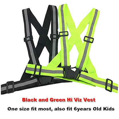 Generic Leeshow 2 Pieces Hi Viz Strap Vest,One Size Fit All Elastic High Visible Reflective Safety Gear for Walking the Dog, Night Runs, Jogging, Biking, Racing Motorists, Hunting (Black&fluorescent)