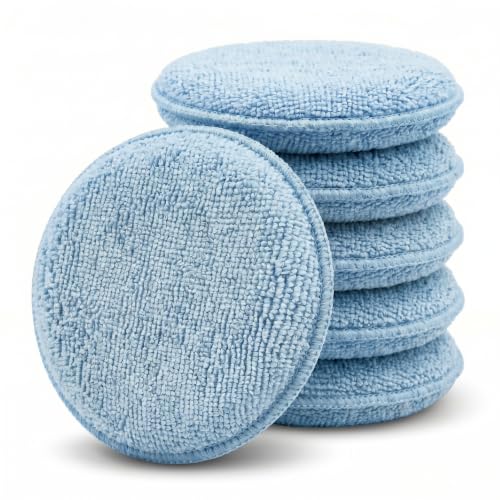 6 Pack 5 Inch Car Wax Applicator Pads, Microfiber and Foam Reusable Pads for Buffing, Detailing and Fine Polishing, for Car Cleaning, Waxing and Care(Blue1) - color: Solid Blue, size: 6pcs