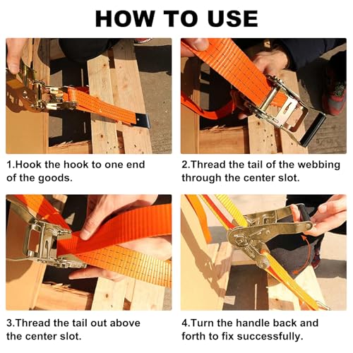 4Pack 2in 30ft Ratchet Strap Flat Hook Heavy Duty Flatbed Straps for Trailer Tie Down Straps Box Truck Accessories Cargo Loading 10000lbs Breaking Load - color: Orange