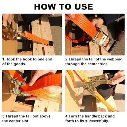 4Pack 2in 30ft Ratchet Strap Flat Hook Heavy Duty Flatbed Straps for Trailer Tie Down Straps Box Truck Accessories Cargo Loading 10000lbs Breaking Load - color: Orange
