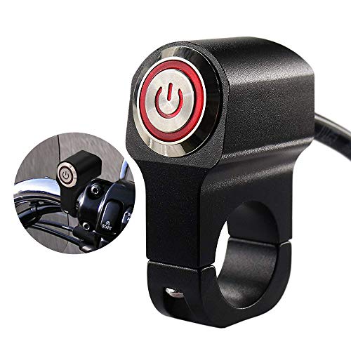 CNC Aluminum Motorcycle Handlebar Switch for 7/8" Bars, 12V 10A ON-Off Switch with Waterproof Rocker & LED Light (Red) for Fog Lights, Horn, Headlight
