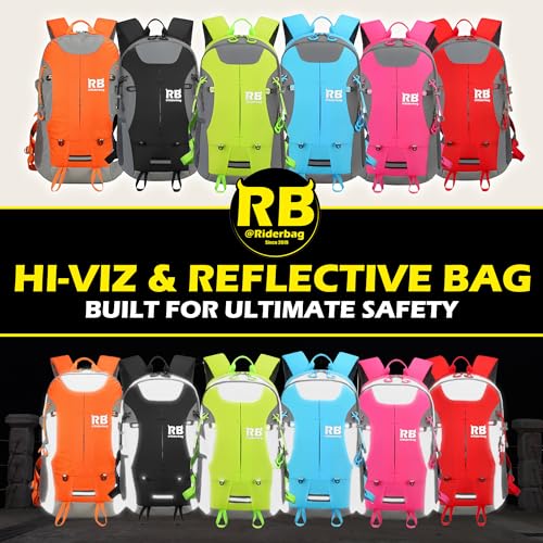 Reflective Motorcycle Backpack – Hi Viz EDC Commuter Bag for Riders, Night Travel, and Daily Use with Helmet Holder, Laptop Compartment, Ventilated Back, Urban Gear (light blue backpack) - color: Light Blue