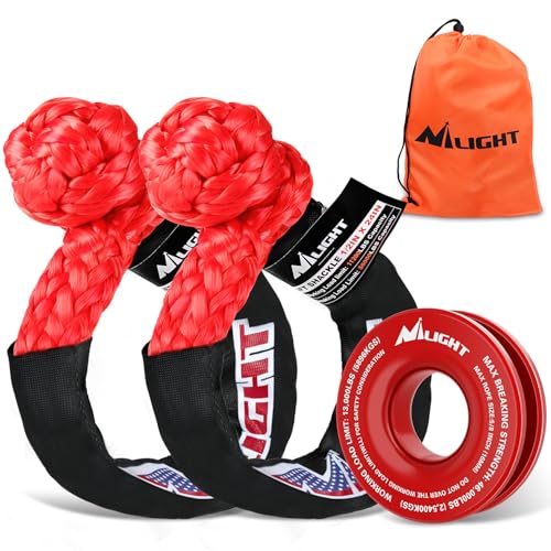 Nilight 2PCS Synthetic Soft Shackle 1/2" x 24" & Recovery Ring Kit - 56,000 LBS Shackle Breaking Strength with 46,000 LBS MBS Snatch Pulley for 4x4 Truck SUV ATV UTV Off-Road Vehicle Extraction (Red) - color: 2Pc Shackles Red + Snatch Ring Red