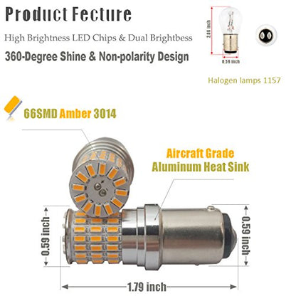 iBrightstar 9-30V Extremely Bright 1157 2057 2357 7528 BAY15D LED Bulbs Replacement for Turn Signal Lights, Amber Yellow - color: Amber Yellow, style: 1157