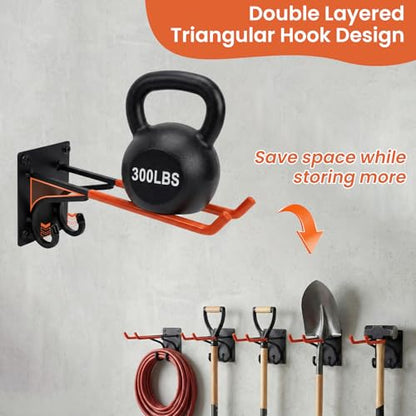 REEWII 14" Large Heavy Duty Garage Hooks,2 Pack Double-Layer Steel Wall Hook,Non-Slip Coated Gardening Tool Hook for Tool Organization, Shed Storage, Ladder Hook, Car Tire Storage - size: 2 Pack