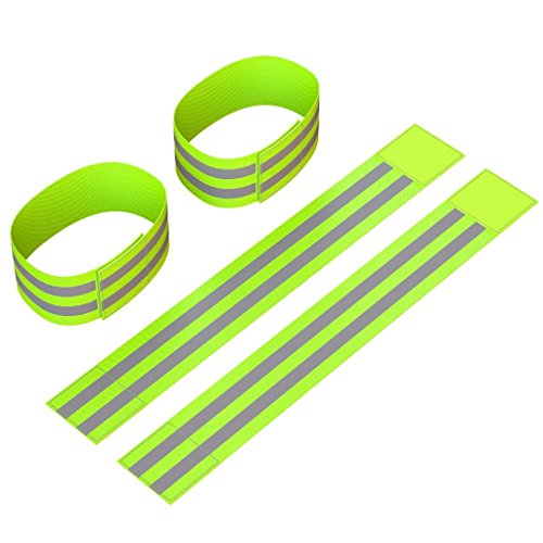 Reflective Ankle Bands (4 Bands/2 Pairs) | High Visibility and Safety for Jogging/Cycling/Walking etc | Works as Wristbands, Armband, Leg Straps | Accessories for Sports/Running Gear - color: Neon Yellow