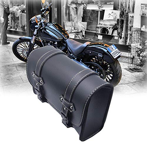 Riloer Motorcycle Saddle Bag, Universal Luggage PU Leather Bag Storage with 2 Mounting Straps Black