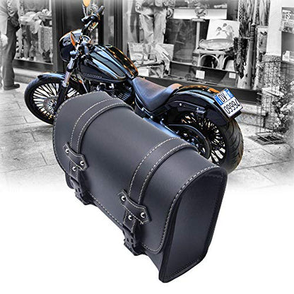 Riloer Motorcycle Saddle Bag, Universal Luggage PU Leather Bag Storage with 2 Mounting Straps Black