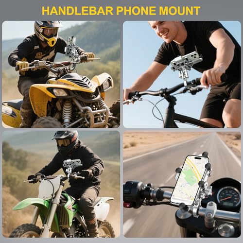 Aluminum Alloy Motorcycle Phone Mount Holder [Dual Vibration Dampener] [Metal Adjustment Arm] Motorcycle Handlebar Accessories,for 4.7-7.2 inch Samsung Apple Phone