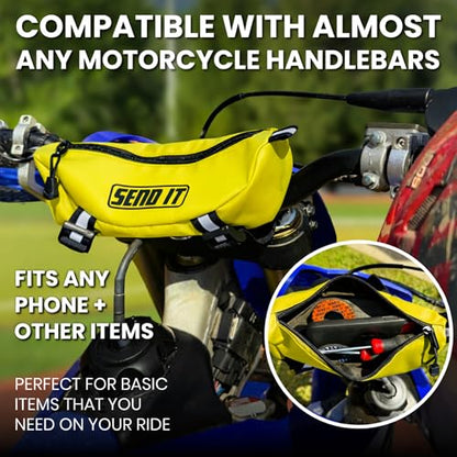 Waterproof Dirtbike Handlebar Bag | Compact Motorcycle Handle Bar Storage Pouch | Universal Fit Dirt Bike Bag for Trail & Adventure Riding | Durable Surron Bar Bag - Yellow - color: Yellow